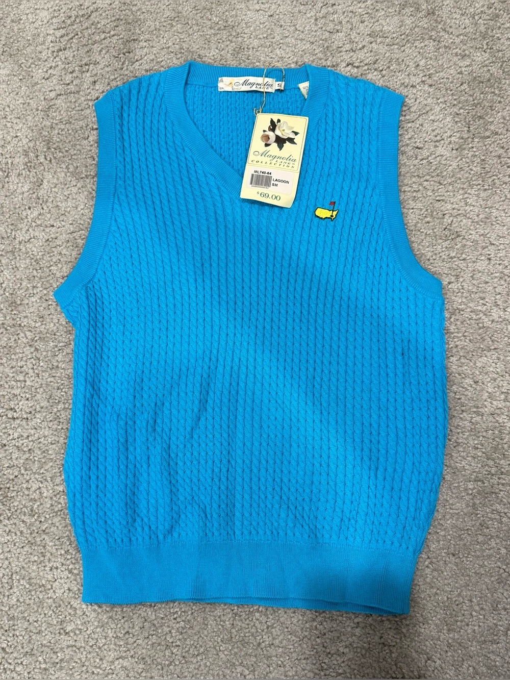 Magnolia masters Bright Turquoise Cable-Knit V-Neck Sweater Vest size small